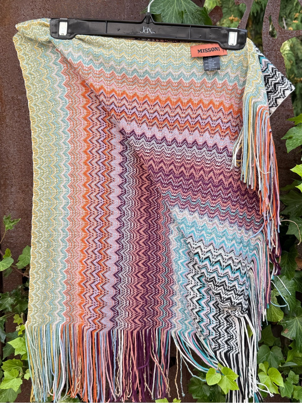 NWoT MISSONI Zigzag Fringe Shawl, wool blend, long iconic